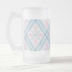 Caneca De Cerveja Vidro Jateado padrão azul em forma de diamante