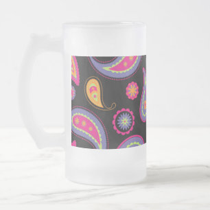 Caneca De Cerveja Vidro Jateado Padrão Colorido de Paisley