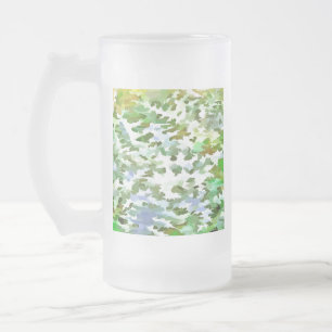 Caneca De Cerveja Vidro Jateado Padrão de Camuflagem Branco, Verde e Azul Pó