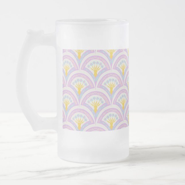Caneca De Cerveja Vidro Jateado padrão de concha em cores pastel (Esquerda)