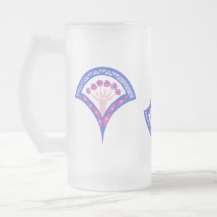 Caneca De Cerveja Vidro Jateado padrão de damasco floral azul