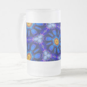 Caneca De Cerveja Vidro Jateado Padrão de Flores Azuis abstrato