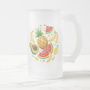 Caneca De Cerveja Vidro Jateado Padrão de Frutas de Verão Fresco