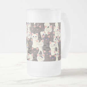 Caneca De Cerveja Vidro Jateado Padrão de gatos brancos e cinzas