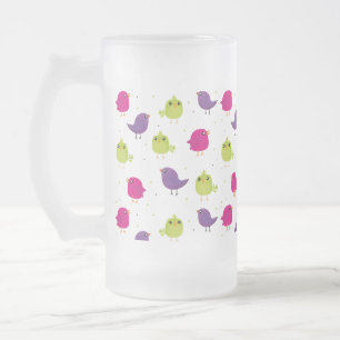Caneca De Cerveja Vidro Jateado Padrão de Pássaros Coloridos Fofos