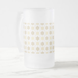 Caneca De Cerveja Vidro Jateado Padrão Dourado de flocos de neve de Natal elegante