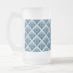 Caneca De Cerveja Vidro Jateado Padrão Floral Boho Elegante em Azul