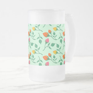 Caneca De Cerveja Vidro Jateado Padrão floral com flores rosa coloridas