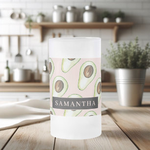 Caneca De Cerveja Vidro Jateado Padrão Moderno Rosa E Verde Avocado Com Nome