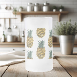 Caneca De Cerveja Vidro Jateado Padrão Sem Costura De Abacaxi De Aquarelas Tropica
