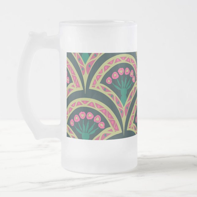 Caneca De Cerveja Vidro Jateado padrão verde em forma de shell (Esquerda)