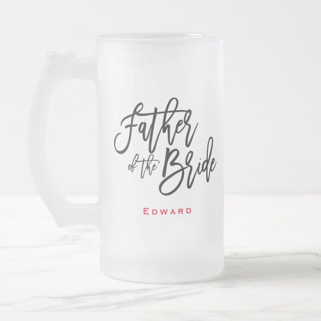 Caneca De Cerveja Vidro Jateado Padre do Escritório Negro Bride e Presente de Nome (Esquerda)