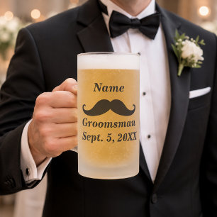 Caneca De Cerveja Vidro Jateado Padrinho de casamento bigode e tampa de vidro do F