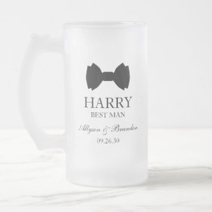 Caneca De Cerveja Vidro Jateado Padrinho Gravata Borboleta Preta