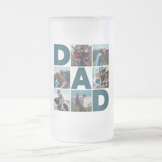 Caneca De Cerveja Vidro Jateado Pai de Colagem de Fotos Azul e Branco 6 (Centro)