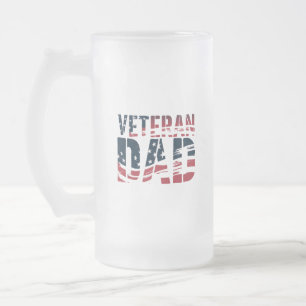Caneca De Cerveja Vidro Jateado Pai de Veterano Vermelho, Branco e Azul