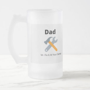 Caneca De Cerveja Vidro Jateado Pai Sr. Fix-It no seu Serviço impresso em