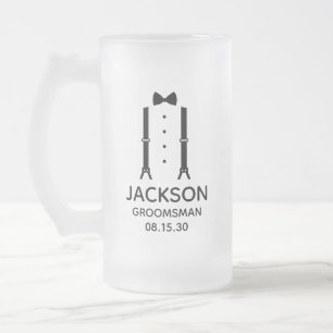 Caneca De Cerveja Vidro Jateado Pajem de Gravata Borboleta Preta