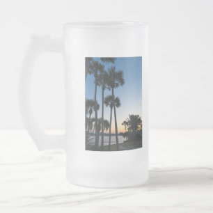 Caneca De Cerveja Vidro Jateado Palm Tres Sunrise Destin Flórida Fosco Mug
