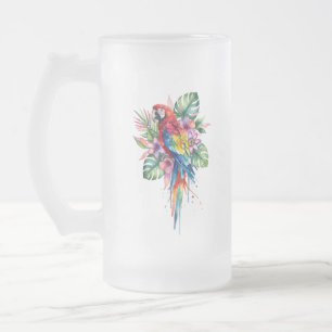 Caneca De Cerveja Vidro Jateado Papagaio