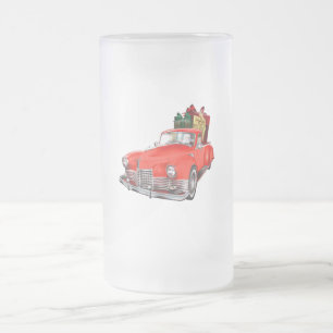 Caneca De Cerveja Vidro Jateado Papai Noel em um carro vintage antigo de temporiza