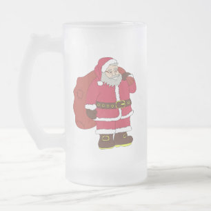 Caneca De Cerveja Vidro Jateado Papai Noel em vermelho com saco de presentes e ócu