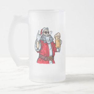 Caneca De Cerveja Vidro Jateado Papai Noel Mau, Rocha, Cerveja e Charuto