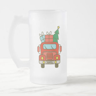 Caneca De Cerveja Vidro Jateado Papais noeis de frente de caminhão Feliz Natal
