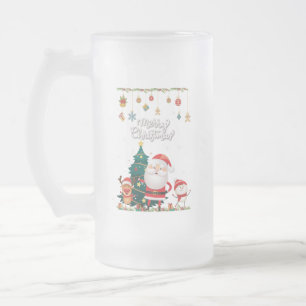 Caneca De Cerveja Vidro Jateado Papais noeis engraçados, Snowman, Reindeer Feliz N