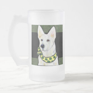 Caneca De Cerveja Vidro Jateado Pastor Alemão Branco St. Patty