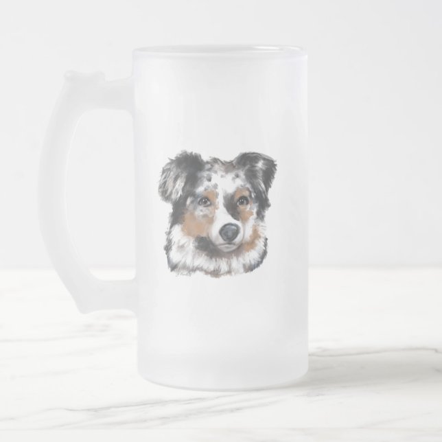 Caneca De Cerveja Vidro Jateado Pastor Australiano (Esquerda)