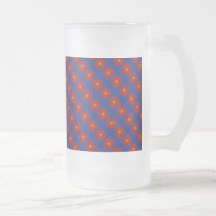 Caneca De Cerveja Vidro Jateado Pato em azul com caleidoscópio vermelho