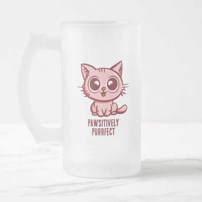 Caneca De Cerveja Vidro Jateado Pawsitively Purfect, linda Ganga Kitten (Esquerda)
