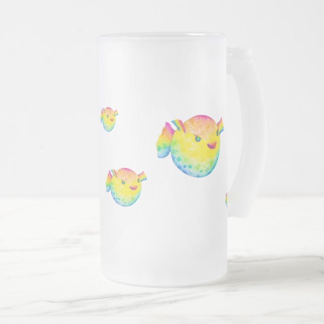 Caneca De Cerveja Vidro Jateado Peixe baiacu (Frente Esquerda)