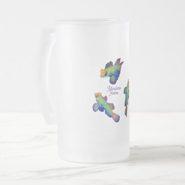 Caneca De Cerveja Vidro Jateado Peixes Mandarin  (Frente Esquerda)