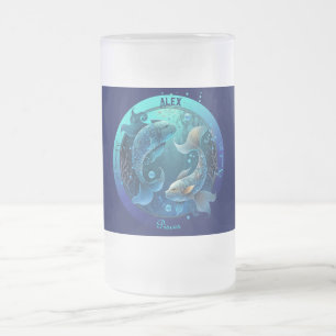Caneca De Cerveja Vidro Jateado Peixes Zodíaco Personalizável