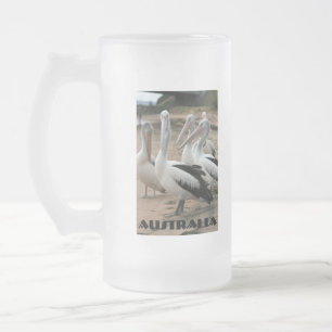 Caneca De Cerveja Vidro Jateado Pelicanos australianos na ilha de Phillip