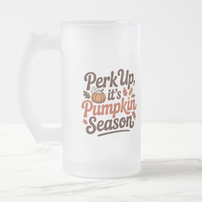 Caneca De Cerveja Vidro Jateado Perk up pumpkin coffee quote seasonal cozy (Esquerda)