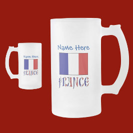 Caneca De Cerveja Vidro Jateado Personalização Azul da Bandeira Francesa e França