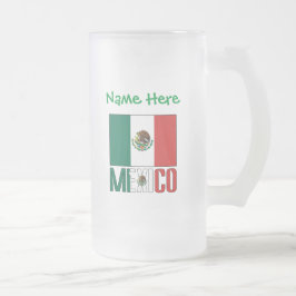Caneca De Cerveja Vidro Jateado Personalização Verde do México e da Bandeira do Mé