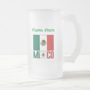 Caneca De Cerveja Vidro Jateado Personalização Verde do México e da Bandeira do Mé