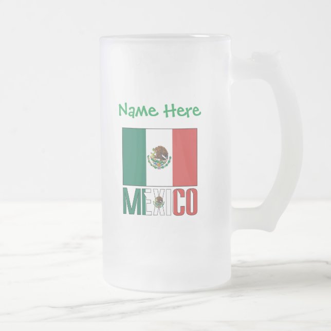 Caneca De Cerveja Vidro Jateado Personalização Verde do México e da Bandeira do Mé (Direita)