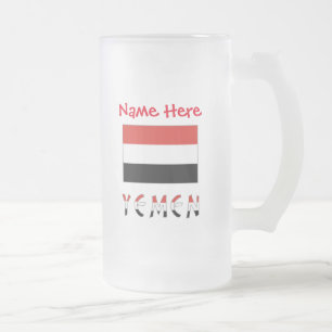 Caneca De Cerveja Vidro Jateado Personalização Vermelha da Bandeira do Iêmen e do