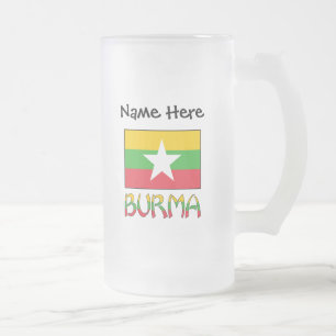 Caneca De Cerveja Vidro Jateado Personalizado com a bandeira da Birmânia e de Myan