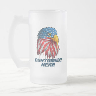 Caneca De Cerveja Vidro Jateado Personalizar Águia Americana Patriótica Bandeira E