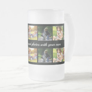 Caneca De Cerveja Vidro Jateado Personalizar colagem de fotos e fosco de texto b