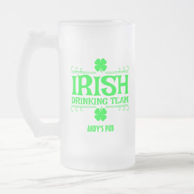 Caneca De Cerveja Vidro Jateado Personalizar, Equipe de Bebedores Irlandeses, Sort (Esquerda)