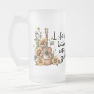 Caneca De Cerveja Vidro Jateado Personalizar o nome do violão com girassol
