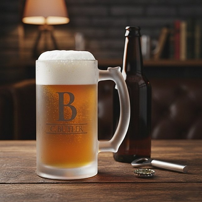 Caneca De Cerveja Vidro Jateado Personalized Monogram Initial Custom (Personalized Monogram Initial Custom Frosted Glass Beer Mug)