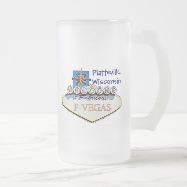 Caneca De Cerveja Vidro Jateado Platteville, Wisconsin P-Vegas Water Botles Mug (Direita)